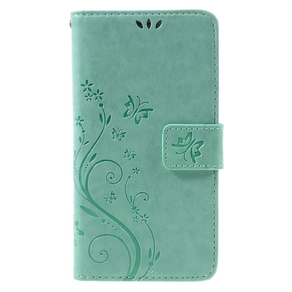 Samsung Galaxy J5 2016 Leather Cover Imprinted Butterflies Green