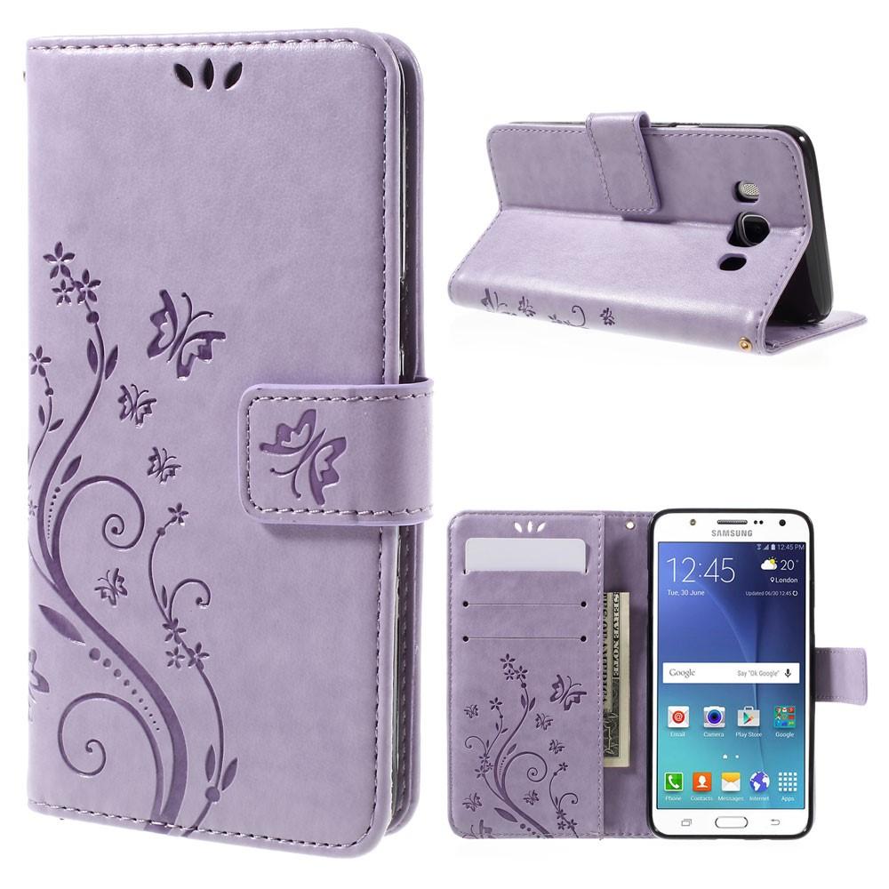 Samsung Galaxy J5 2016 Leather Cover Imprinted Butterflies Purple