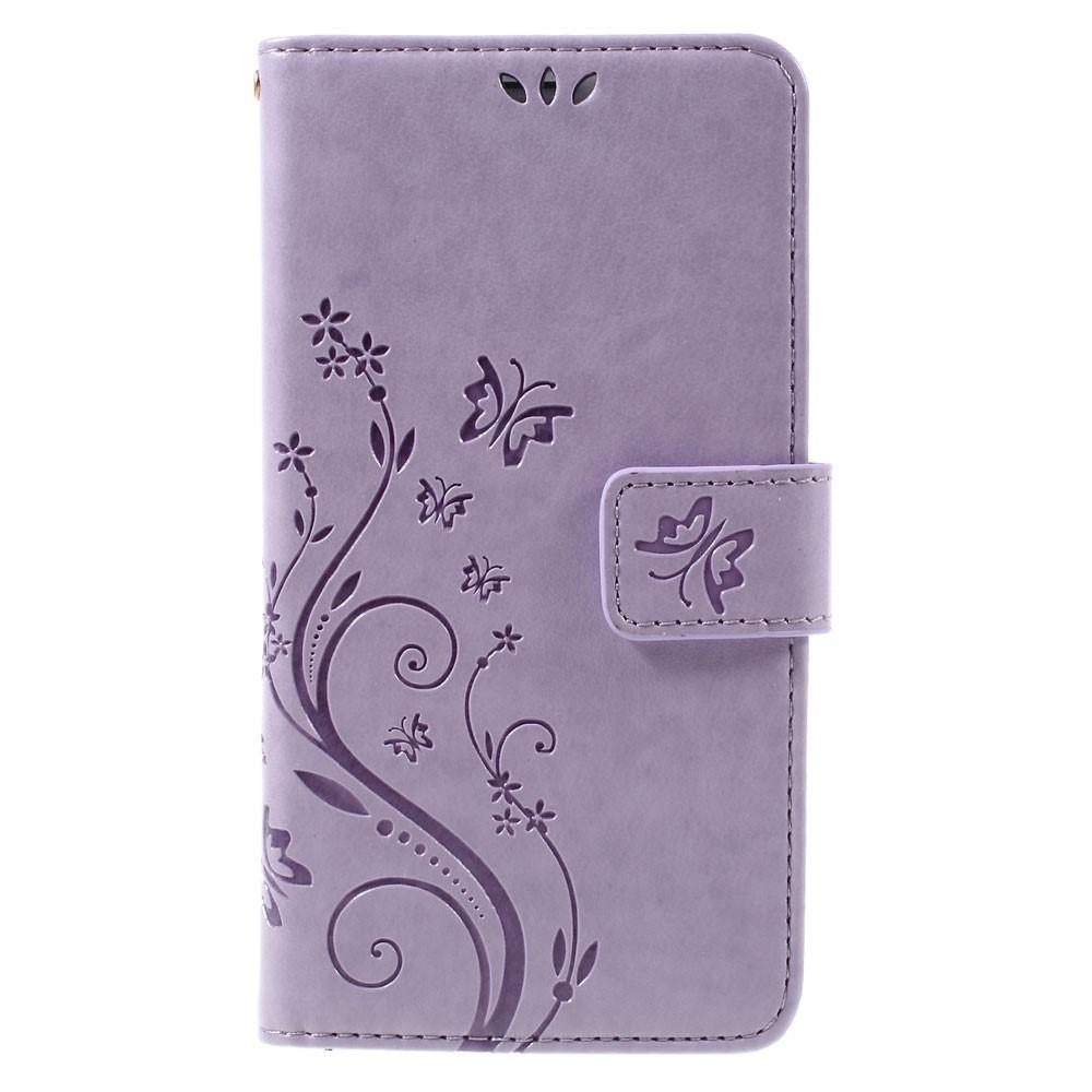 Samsung Galaxy J5 2016 Leather Cover Imprinted Butterflies Purple