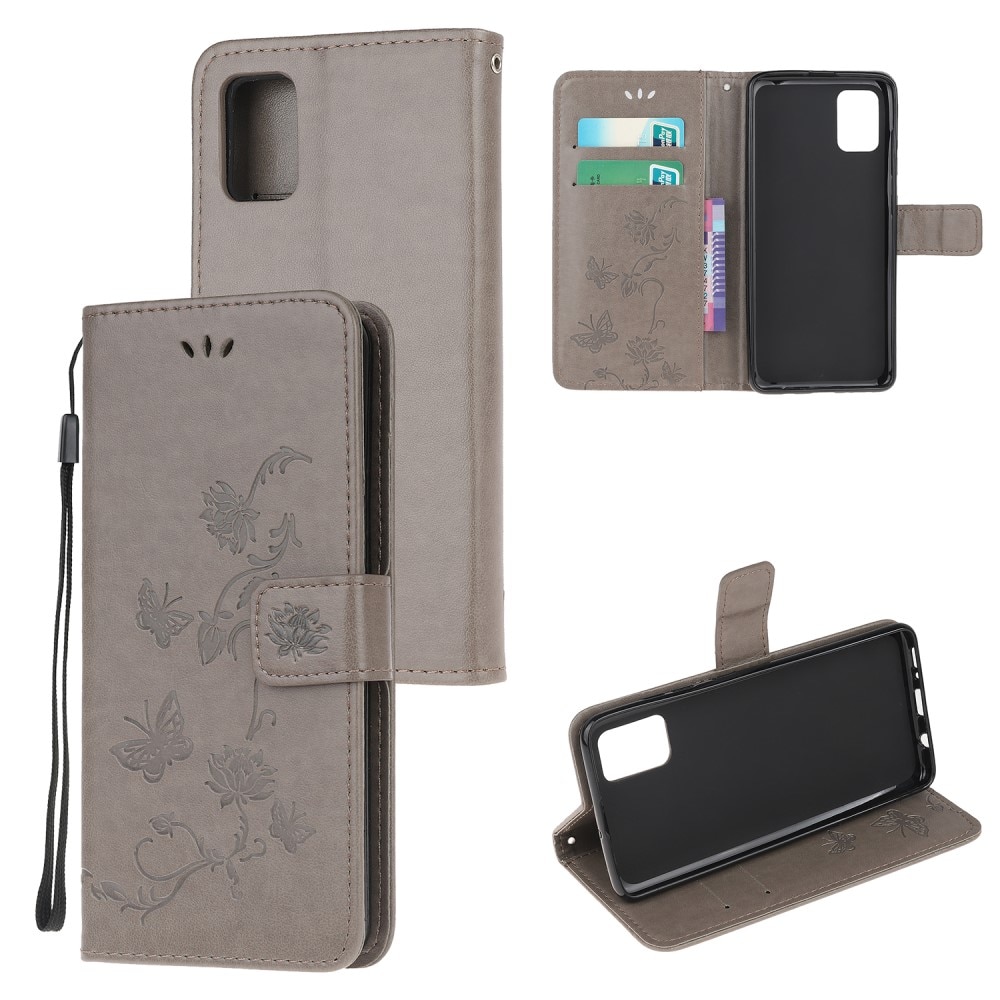 Samsung Galaxy A02s Leather Cover Imprinted Butterflies Grey