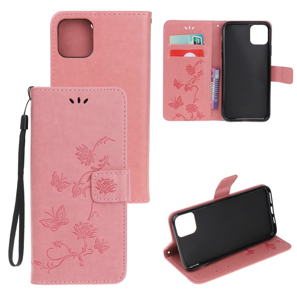 Samsung Galaxy A22 5G Leather Cover Imprinted Butterflies Pink