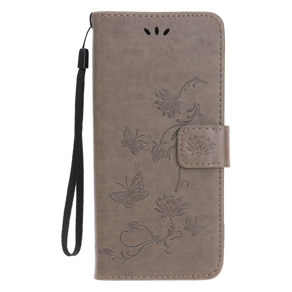 Samsung Galaxy A22 5G Leather Cover Imprinted Butterflies Grey
