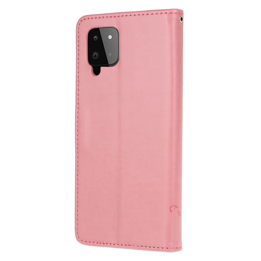 Samsung Galaxy A22 4G Leather Cover Imprinted Butterflies Pink