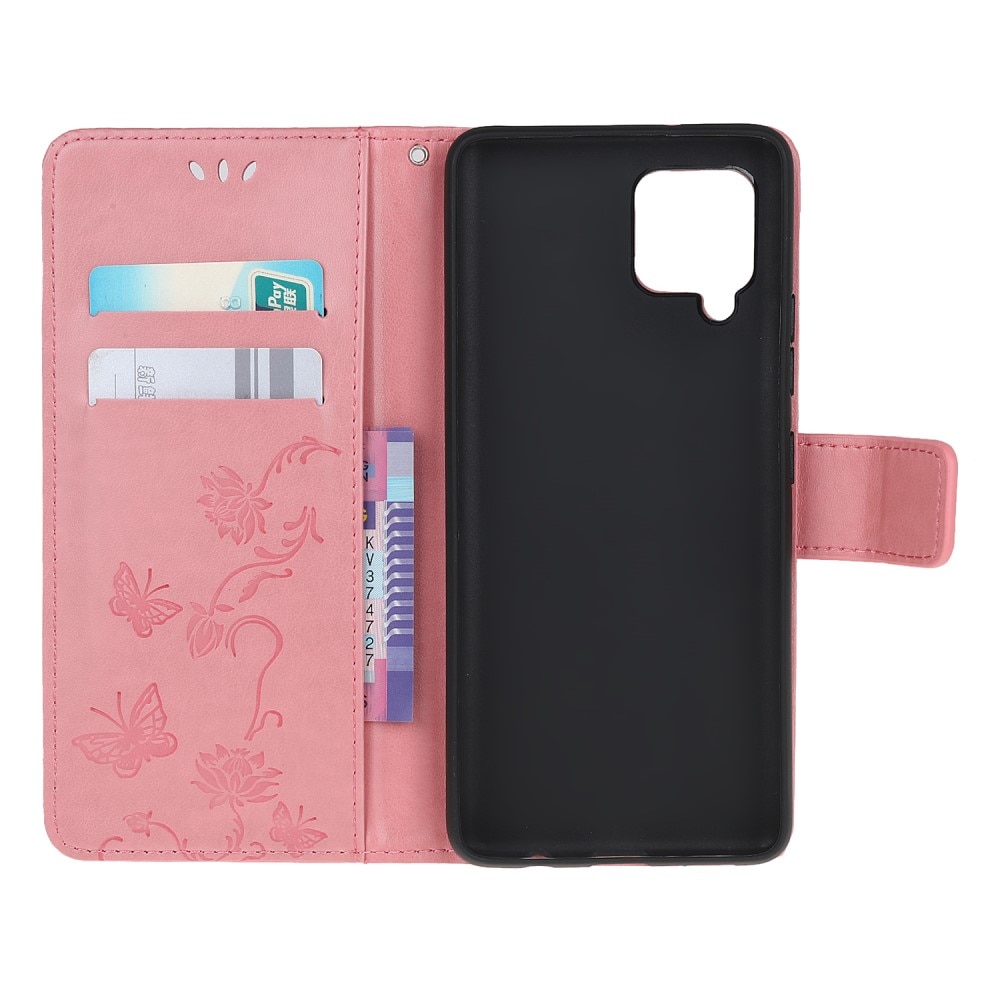 Samsung Galaxy A22 4G Leather Cover Imprinted Butterflies Pink