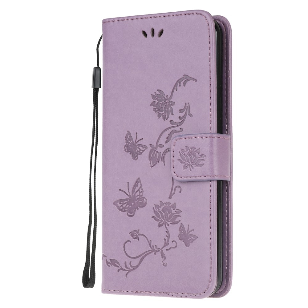 Samsung Galaxy A22 4G Leather Cover Imprinted Butterflies Purple