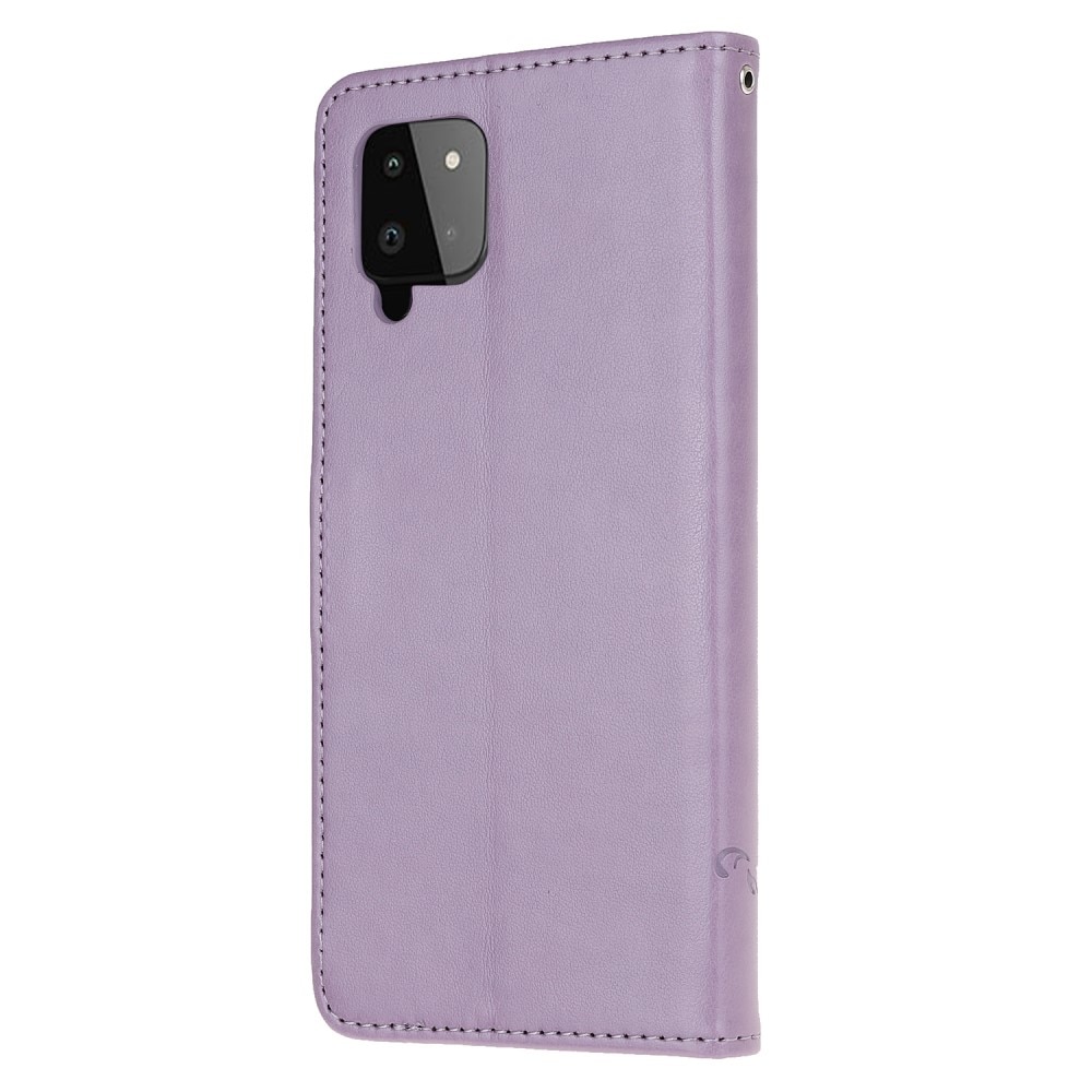 Samsung Galaxy A22 4G Leather Cover Imprinted Butterflies Purple
