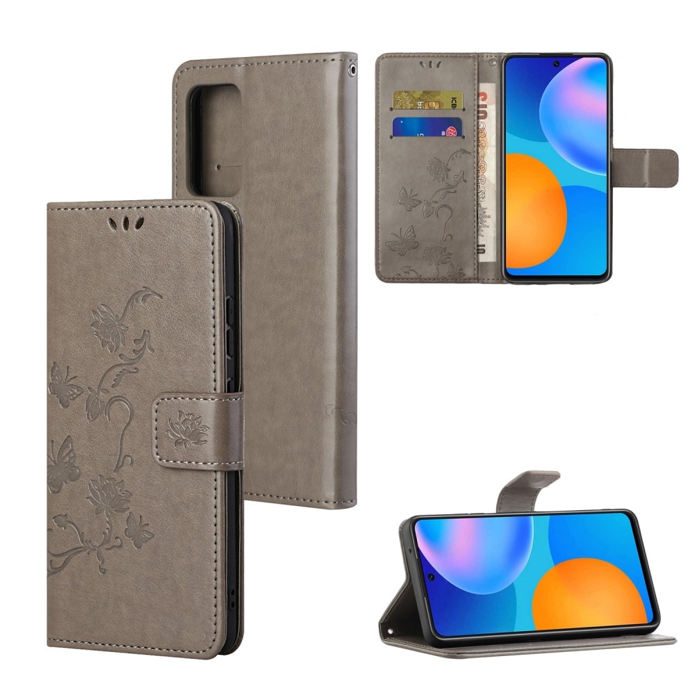 Samsung Galaxy A82 5G Leather Cover Imprinted Butterflies Grey