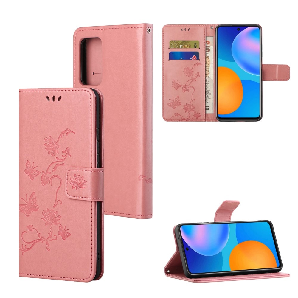 Samsung Galaxy A82 5G Leather Cover Imprinted Butterflies Pink