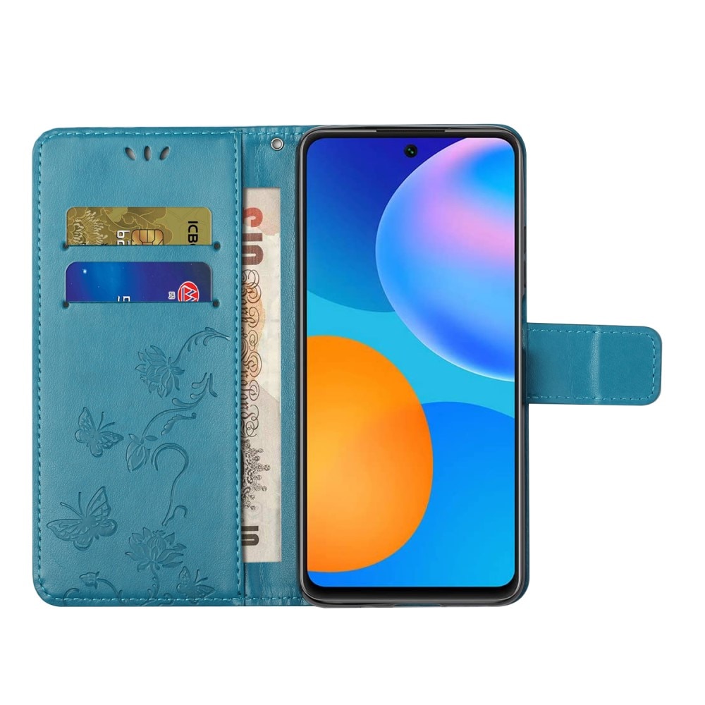 Samsung Galaxy A82 5G Leather Cover Imprinted Butterflies Blue