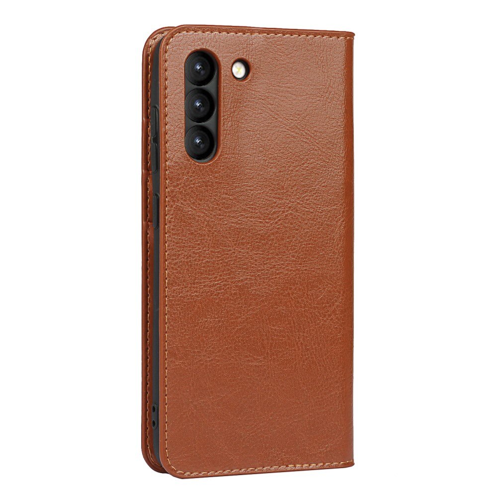 Samsung Galaxy S21 FE Genuine Leather Wallet Case Brown