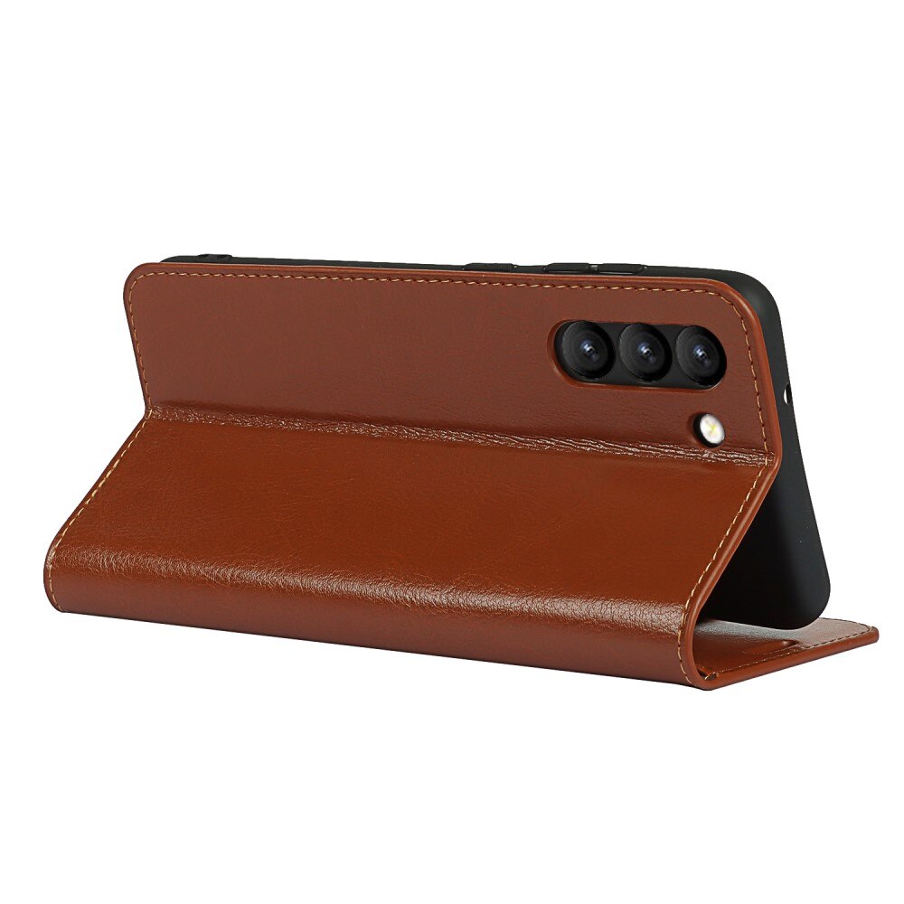 Samsung Galaxy S21 FE Genuine Leather Wallet Case Brown