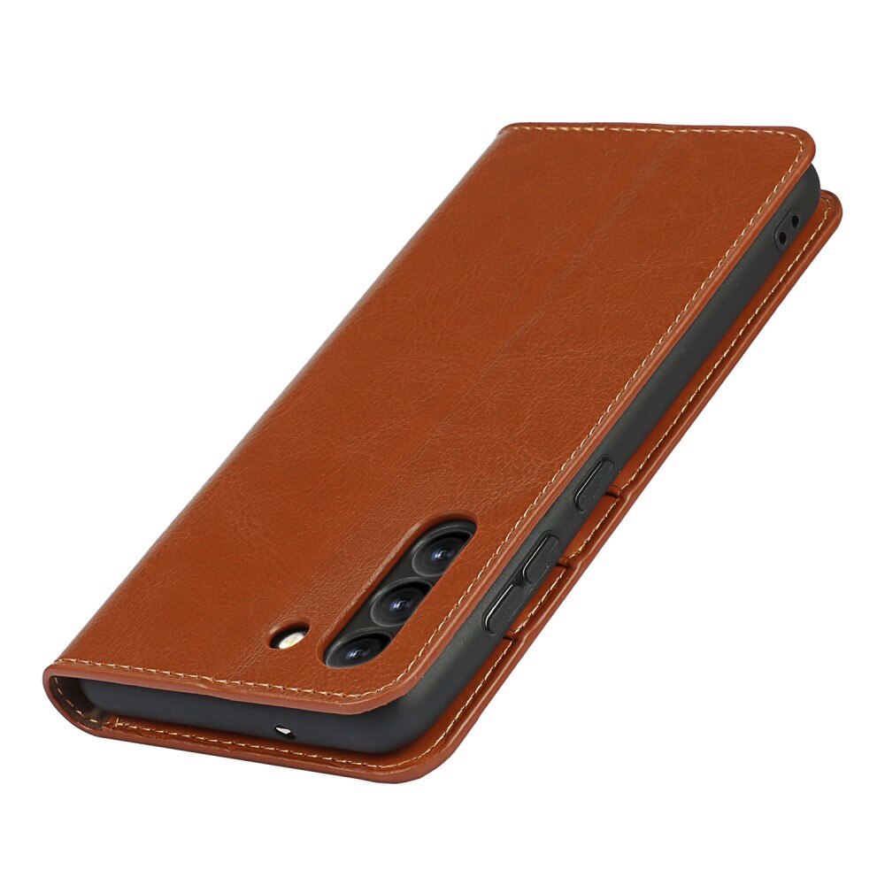 Samsung Galaxy S21 FE Genuine Leather Wallet Case Brown