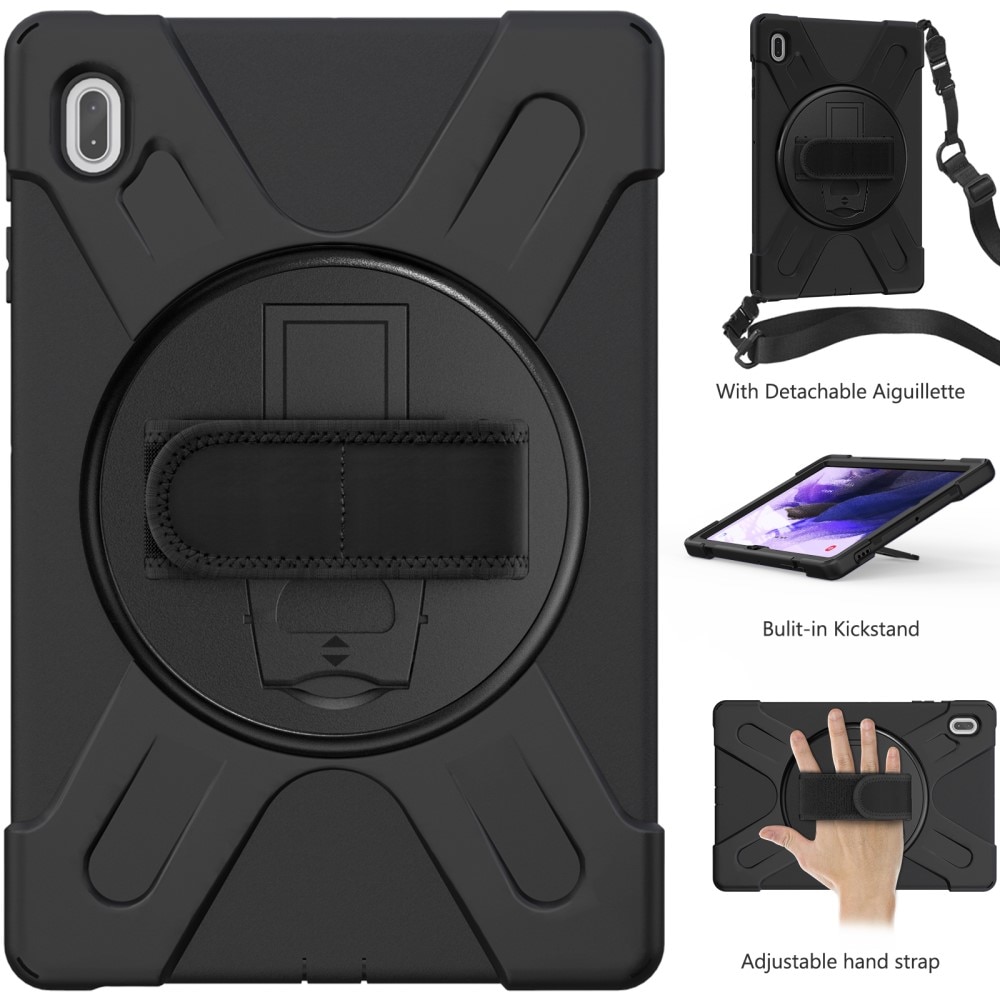 Samsung Galaxy Tab S7 FE Shockproof Hybrid Case w. Shoulder Strap Black