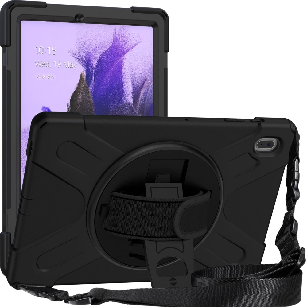 Samsung Galaxy Tab S7 FE Shockproof Hybrid Case w. Shoulder Strap Black