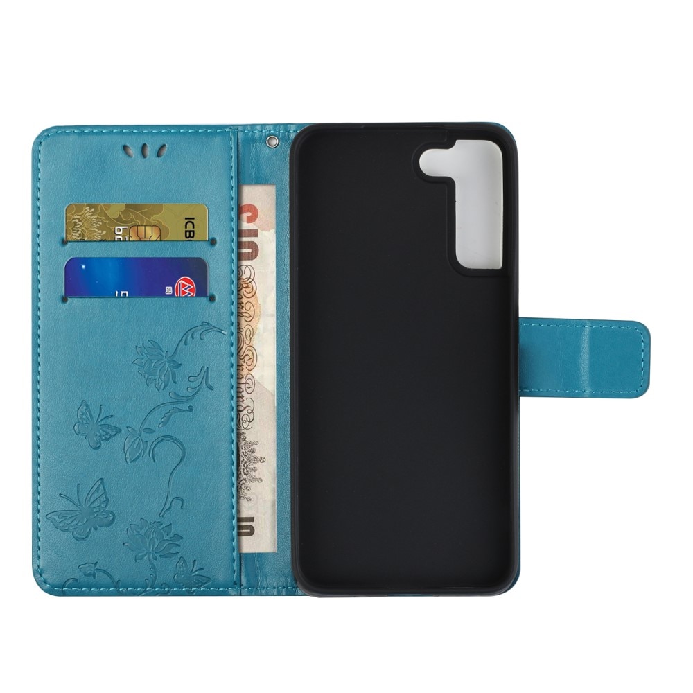 Samsung Galaxy S22 Plus Leather Cover Imprinted Butterflies Blue