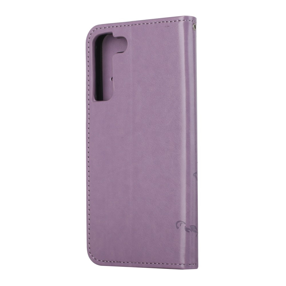 Samsung Galaxy S22 Plus Leather Cover Imprinted Butterflies Purple