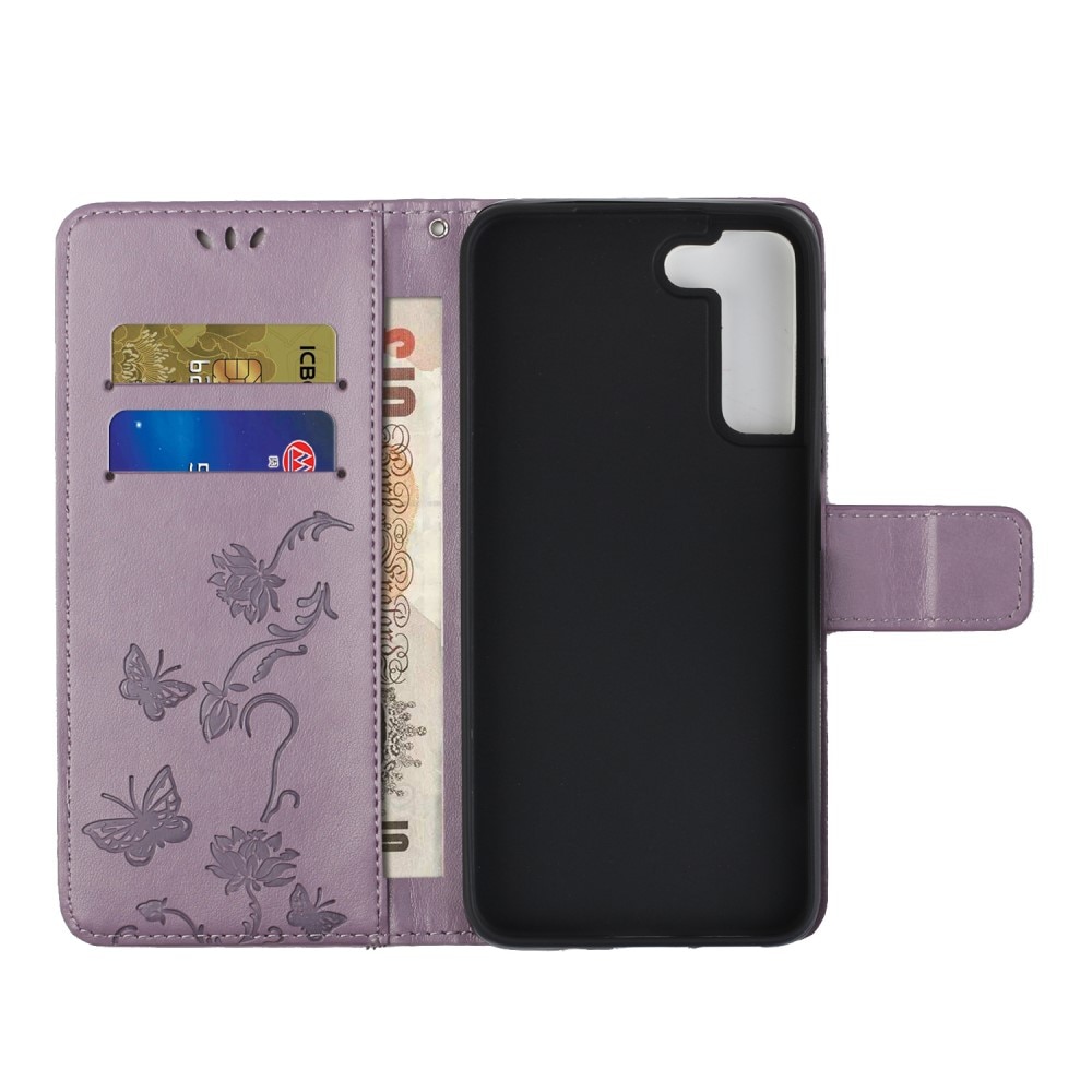 Samsung Galaxy S22 Plus Leather Cover Imprinted Butterflies Purple