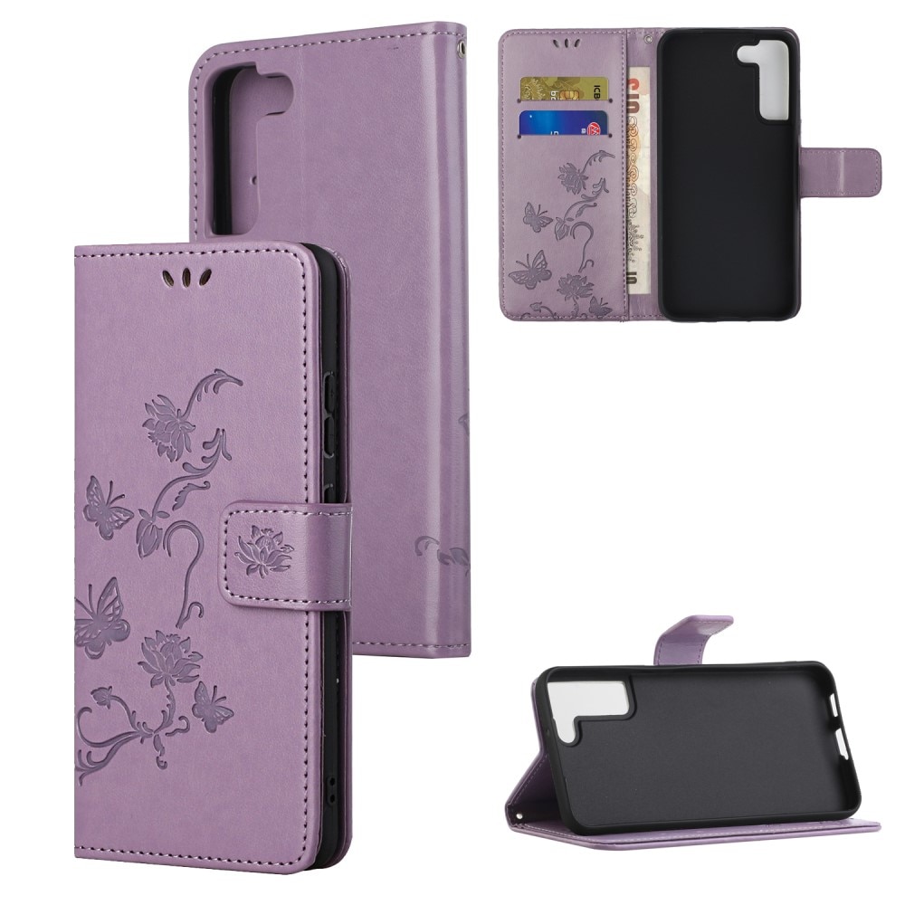 Samsung Galaxy S22 Plus Leather Cover Imprinted Butterflies Purple