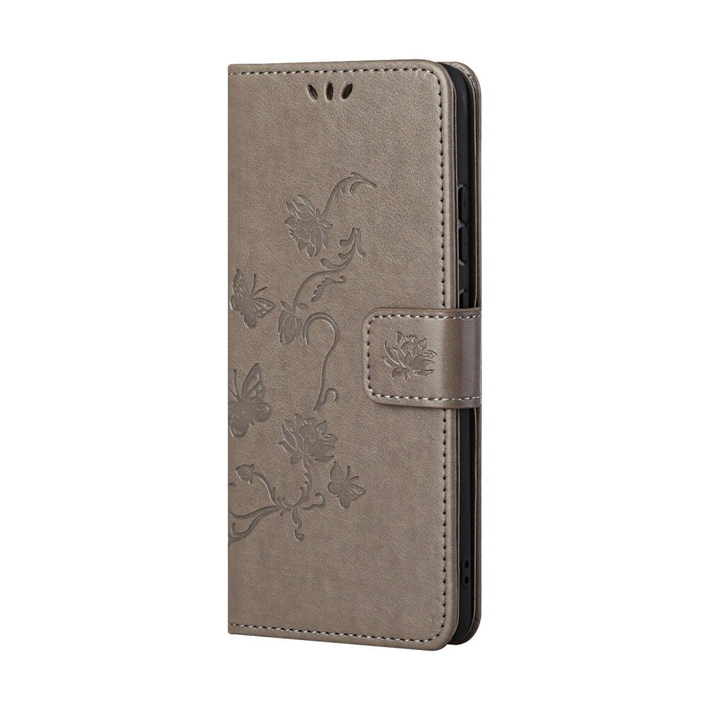 Samsung Galaxy S22 Plus Leather Cover Imprinted Butterflies Grey