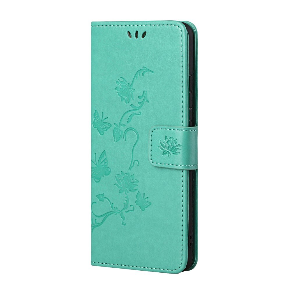 Samsung Galaxy S22 Plus Leather Cover Imprinted Butterflies Green