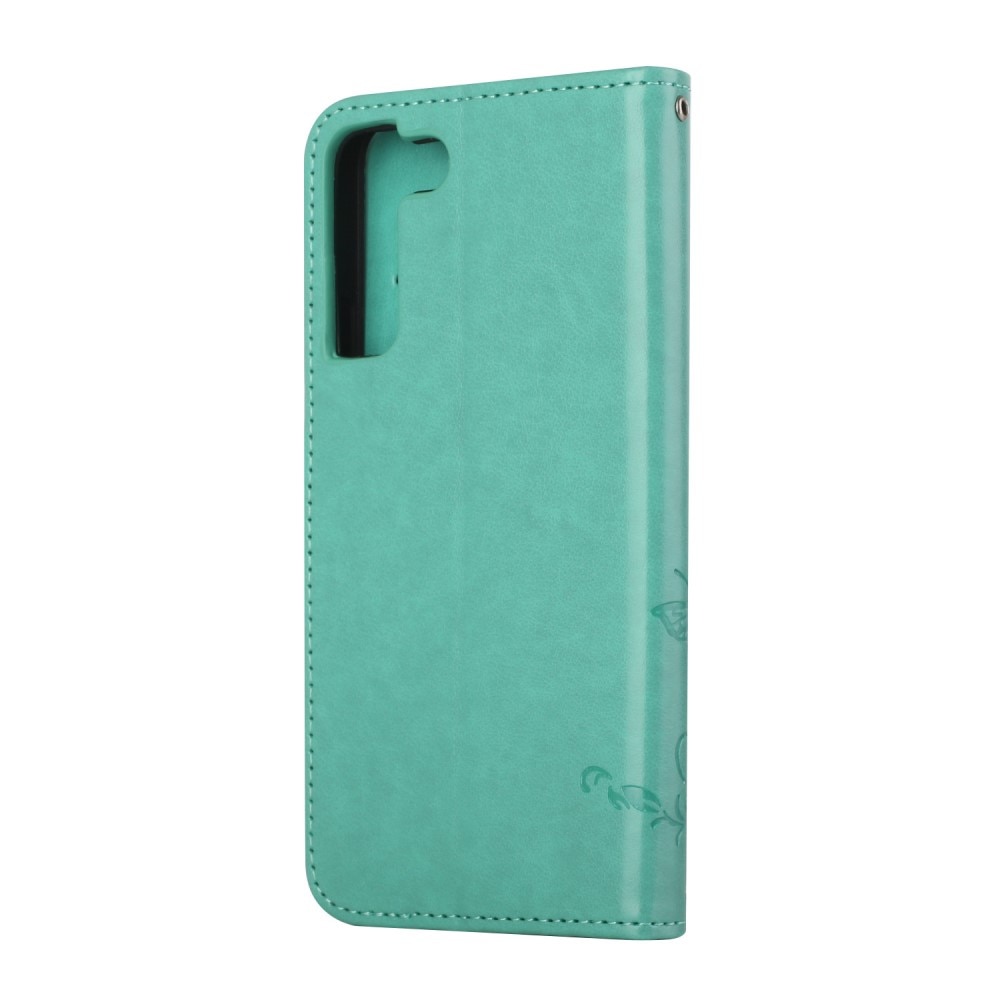 Samsung Galaxy S22 Plus Leather Cover Imprinted Butterflies Green