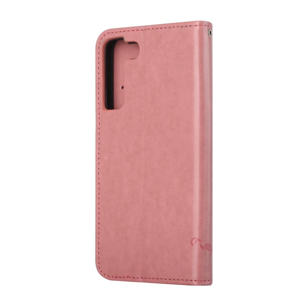 Samsung Galaxy S22 Plus Leather Cover Imprinted Butterflies Pink