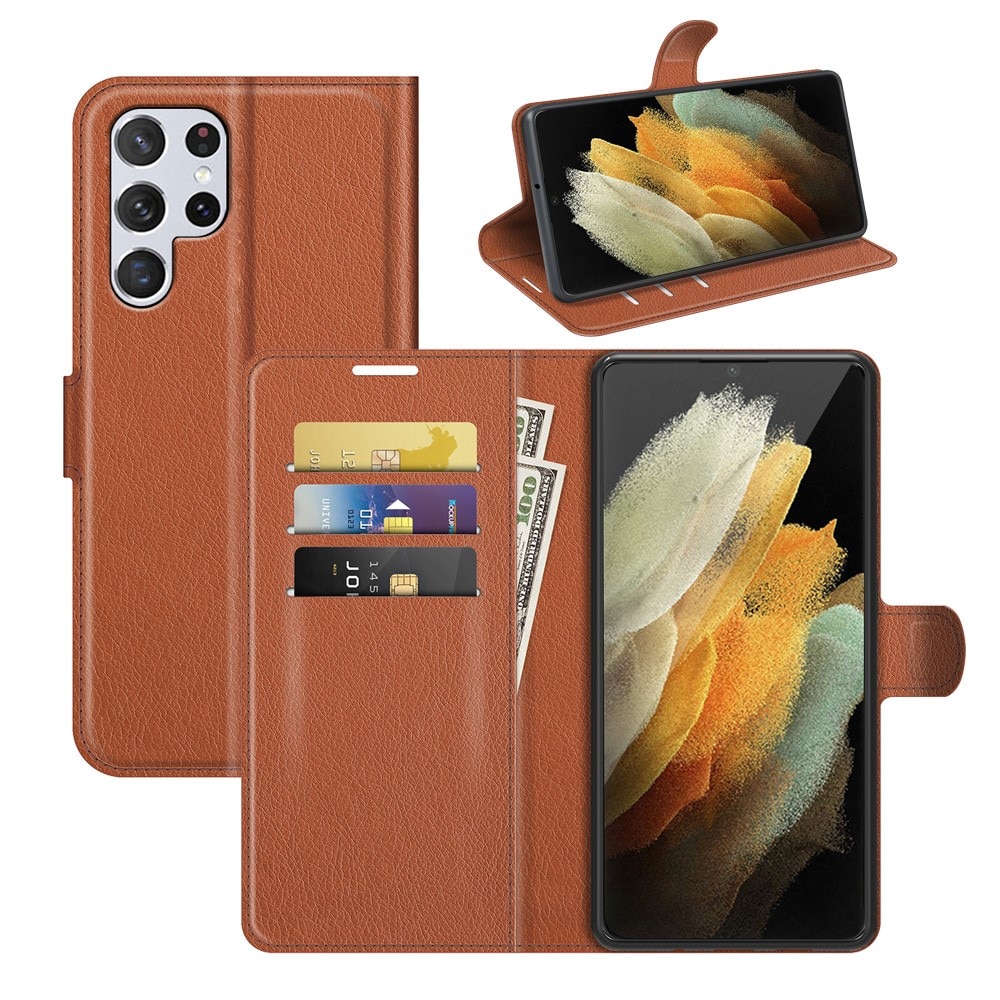 Samsung Galaxy S22 Ultra Wallet Book Cover Brown