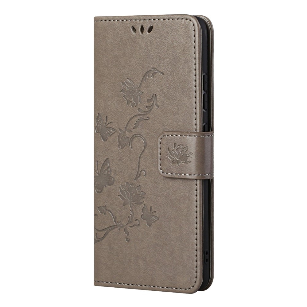 Samsung Galaxy S22 Leather Cover Imprinted Butterflies Grey