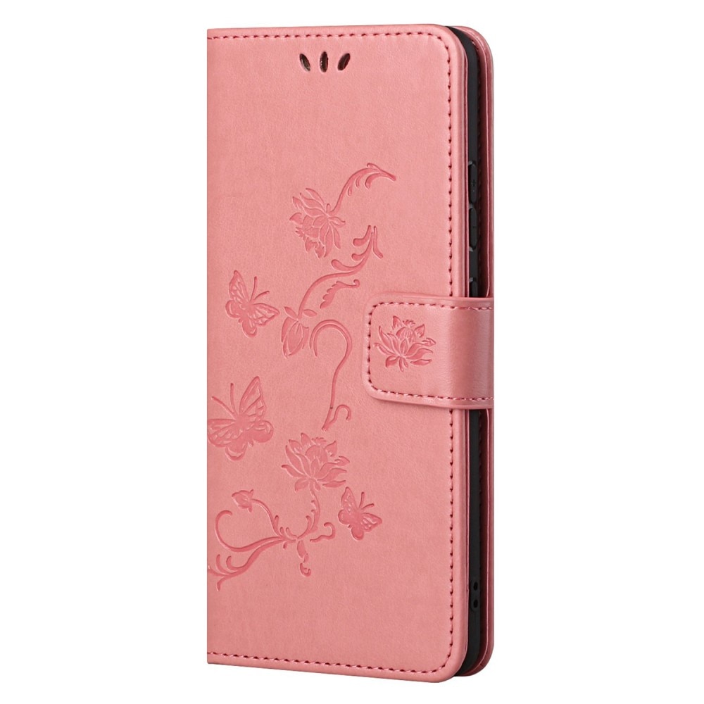 Samsung Galaxy S22 Leather Cover Imprinted Butterflies Pink