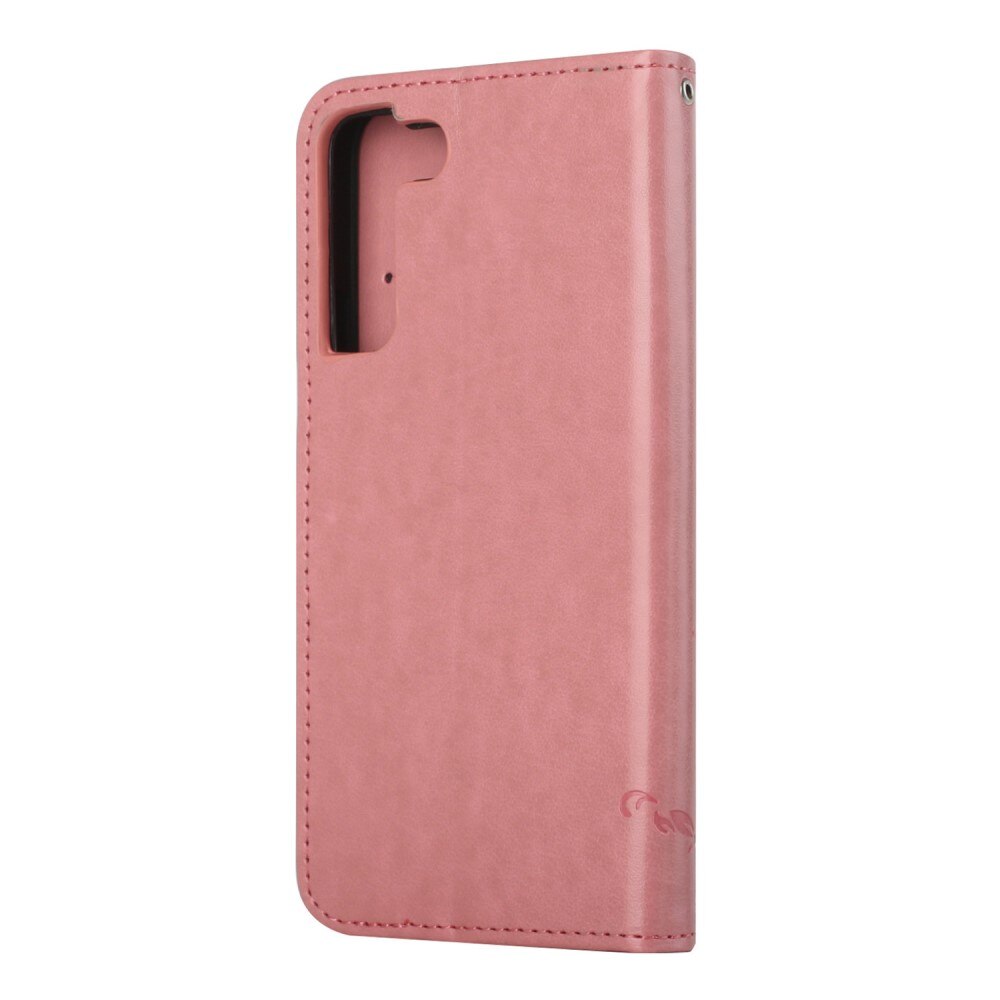 Samsung Galaxy S22 Leather Cover Imprinted Butterflies Pink