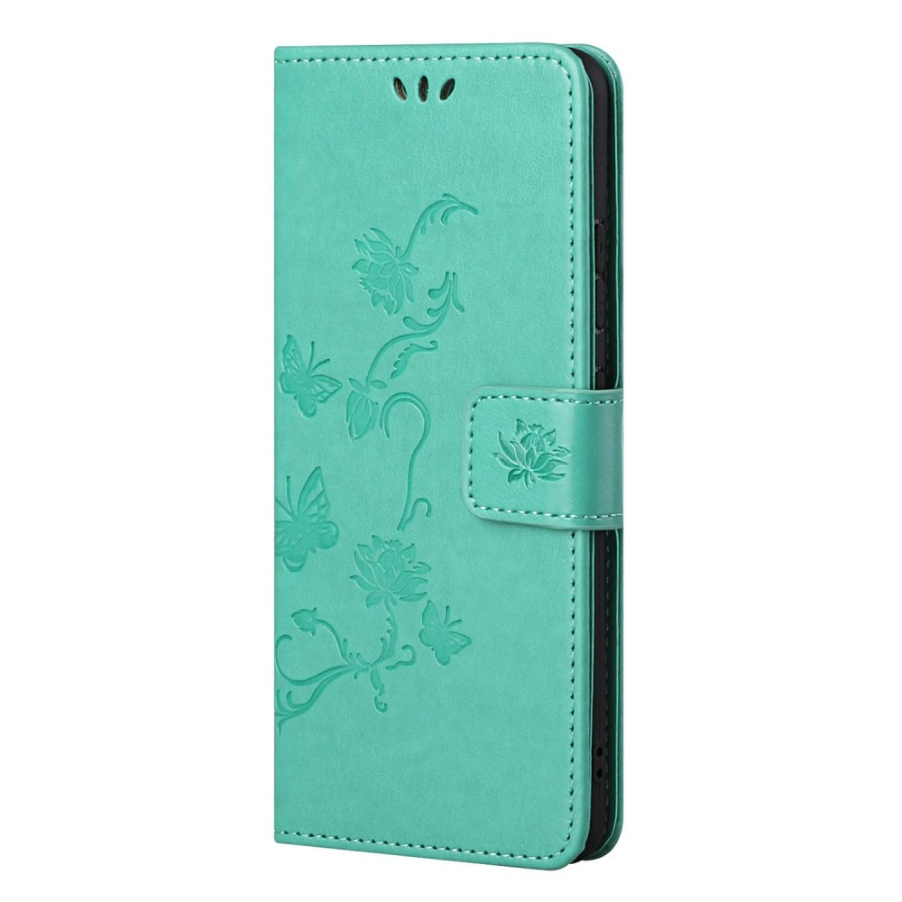 Samsung Galaxy S22 Leather Cover Imprinted Butterflies Green