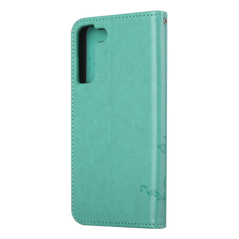 Samsung Galaxy S22 Leather Cover Imprinted Butterflies Green