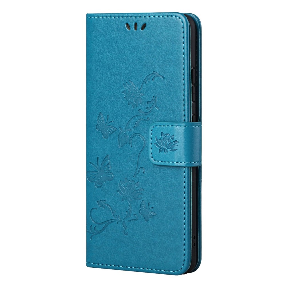 Samsung Galaxy S22 Leather Cover Imprinted Butterflies Blue