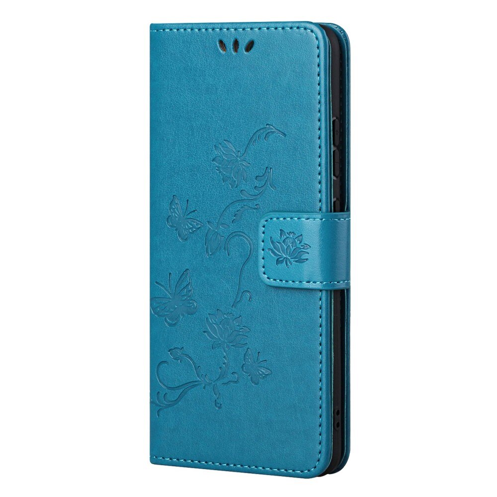 Samsung Galaxy S22 Leather Cover Imprinted Butterflies Blue