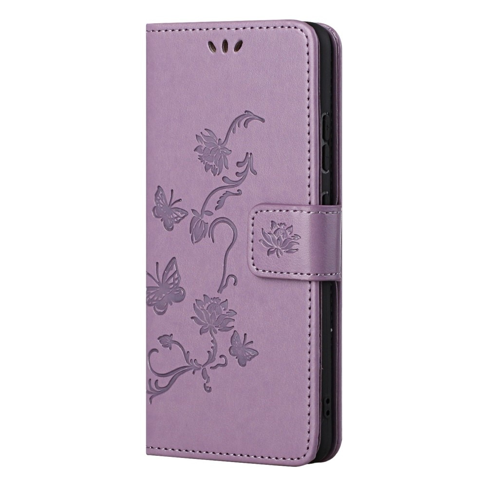 Samsung Galaxy S22 Leather Cover Imprinted Butterflies Purple