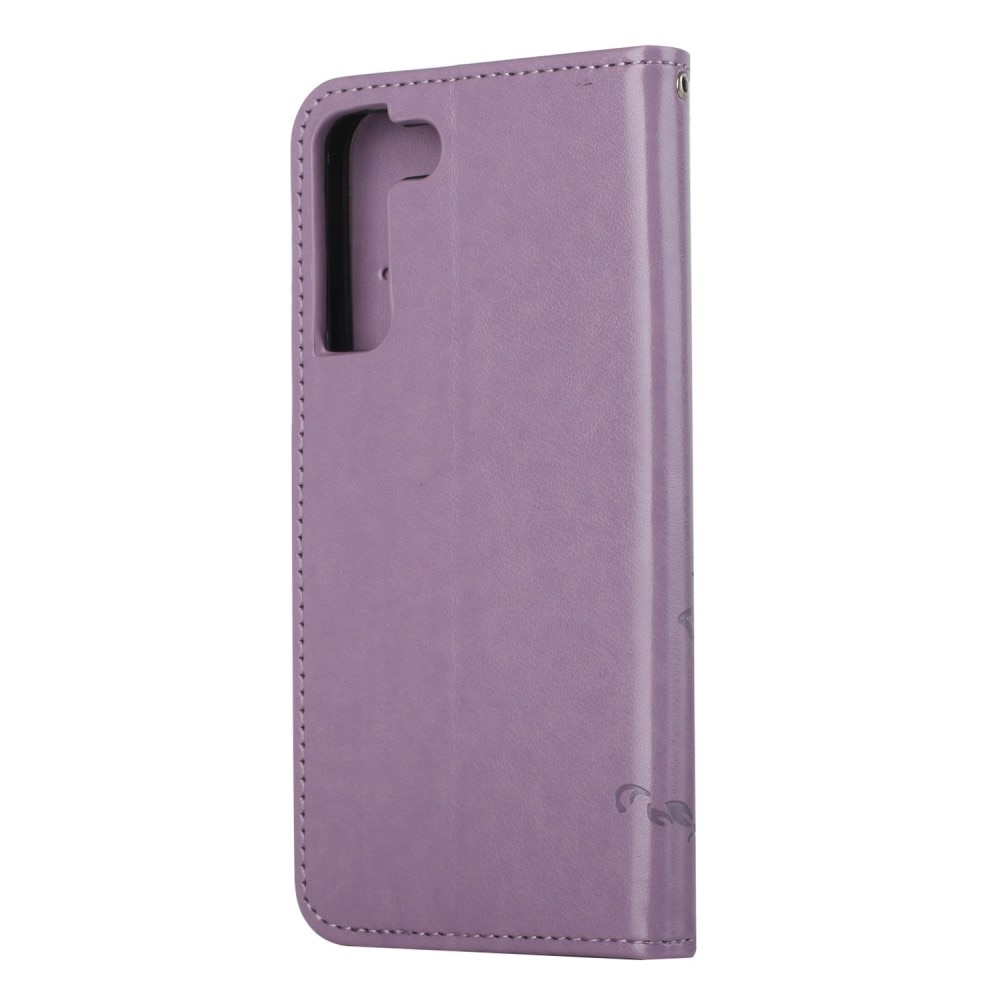 Samsung Galaxy S22 Leather Cover Imprinted Butterflies Purple