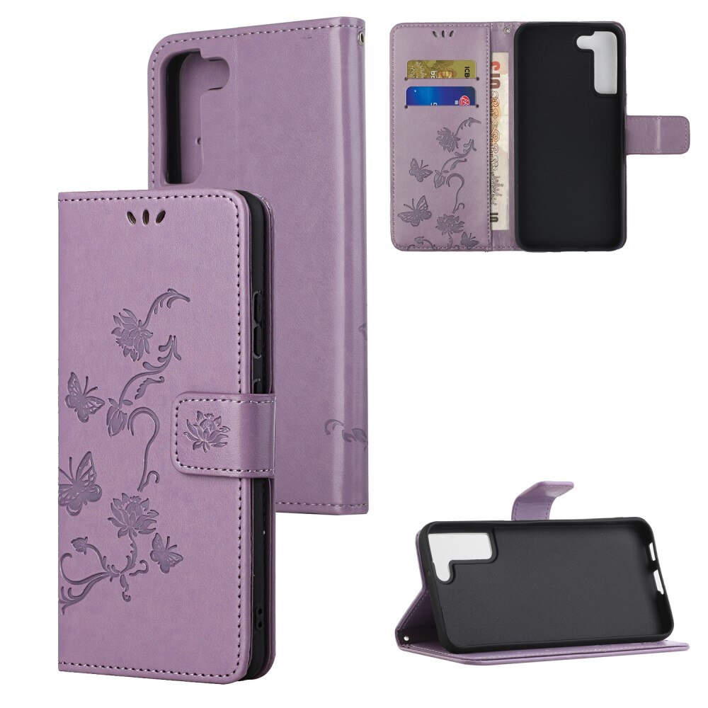 Samsung Galaxy S22 Leather Cover Imprinted Butterflies Purple