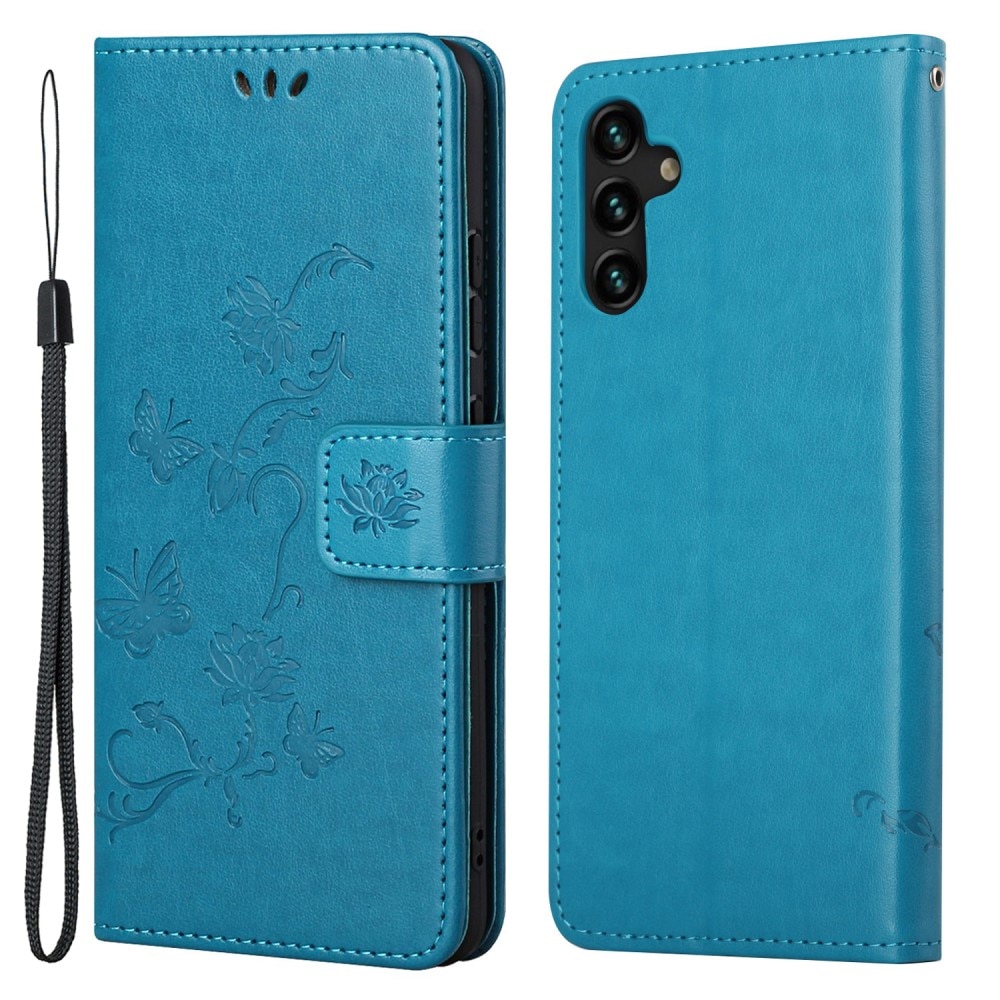 Samsung Galaxy A04s Leather Cover Imprinted Butterflies Blue