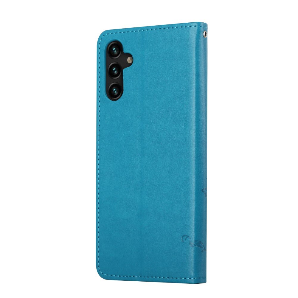 Samsung Galaxy A04s Leather Cover Imprinted Butterflies Blue