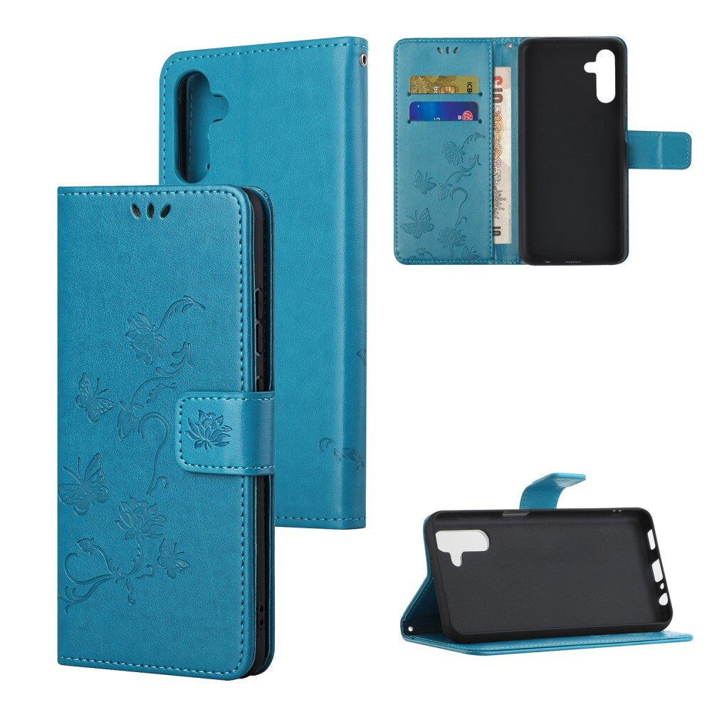 Samsung Galaxy A04s Leather Cover Imprinted Butterflies Blue