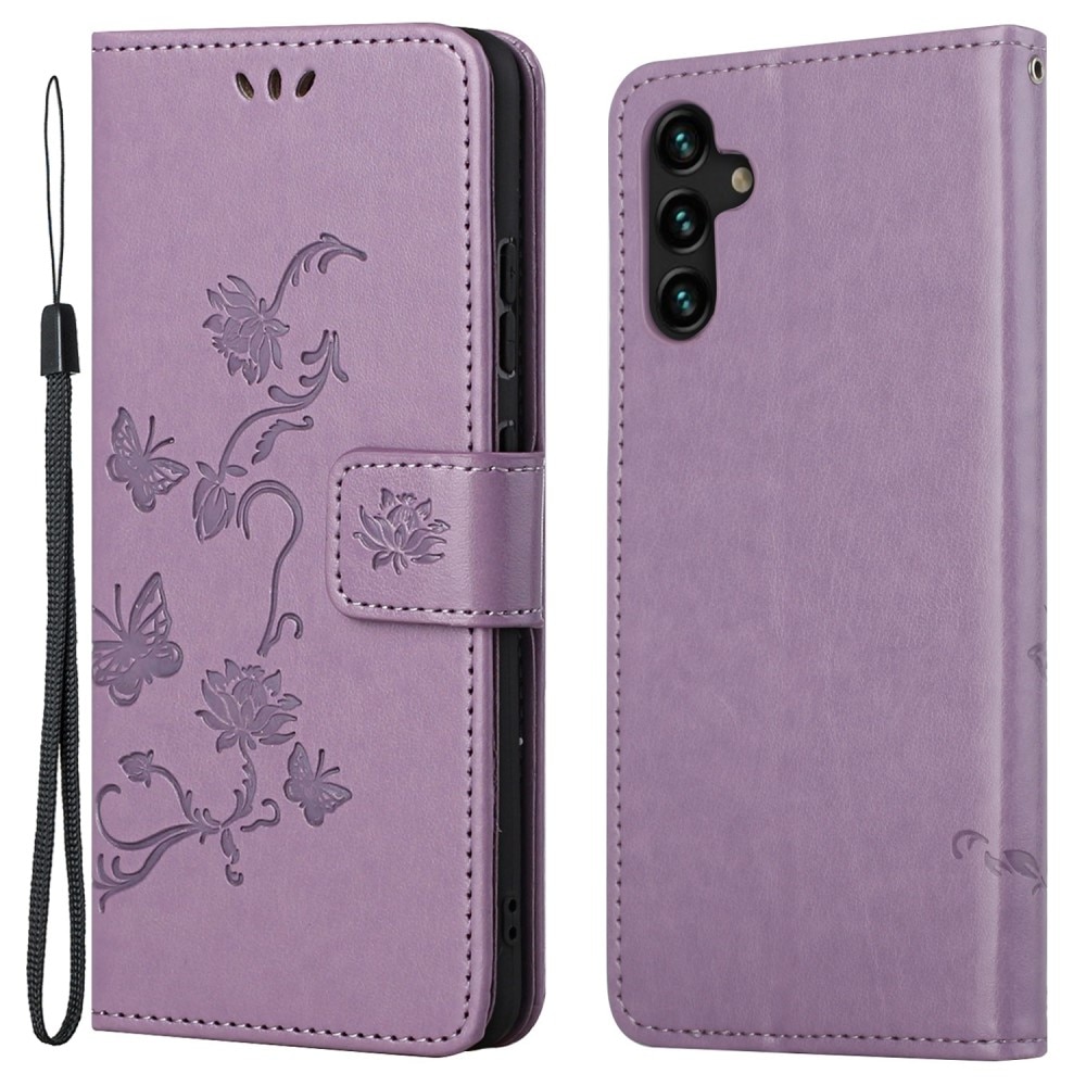 Samsung Galaxy A04s Leather Cover Imprinted Butterflies Purple