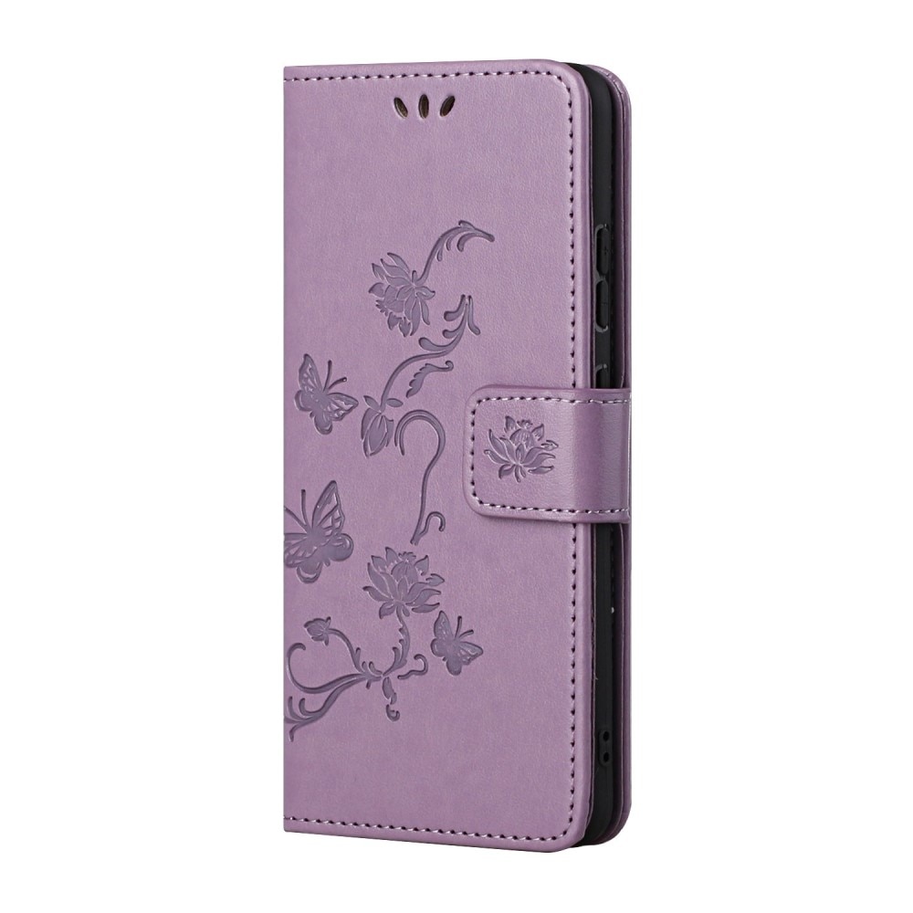 Samsung Galaxy A04s Leather Cover Imprinted Butterflies Purple