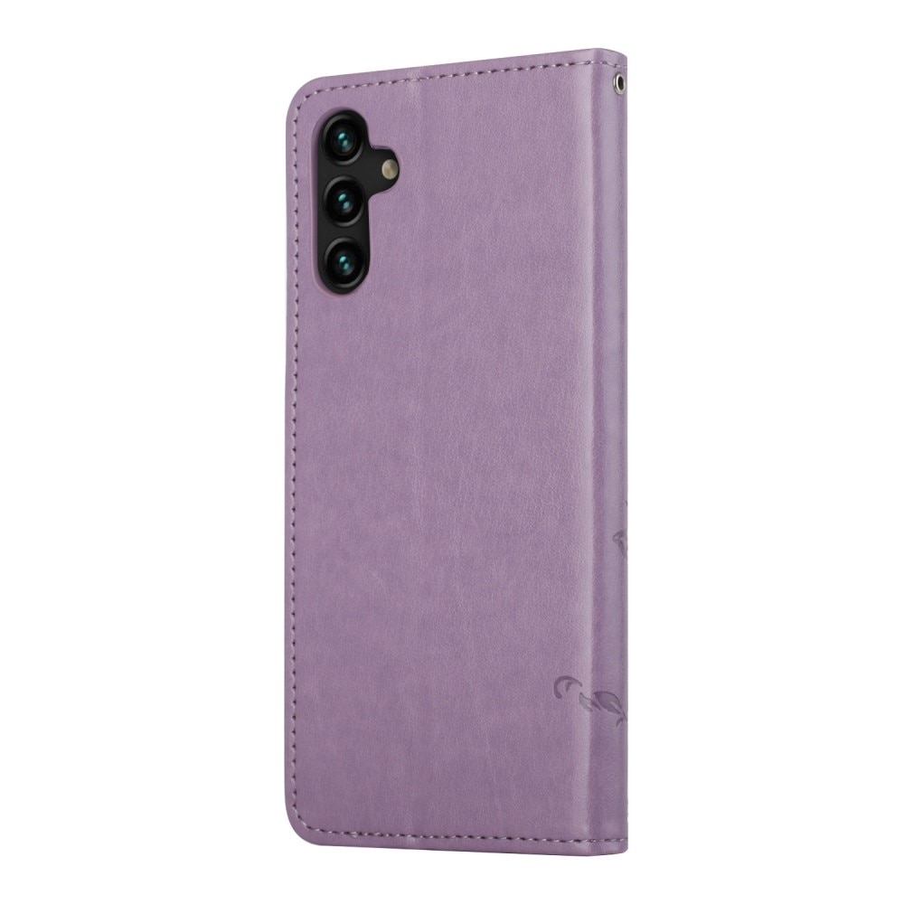 Samsung Galaxy A04s Leather Cover Imprinted Butterflies Purple