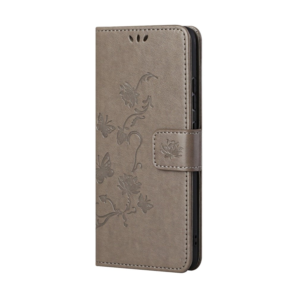 Samsung Galaxy A04s Leather Cover Imprinted Butterflies Grey