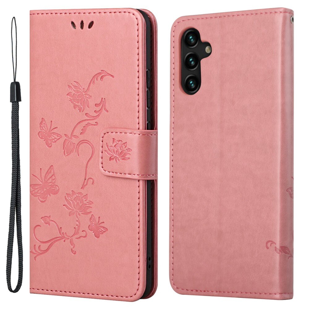 Samsung Galaxy A04s Leather Cover Imprinted Butterflies Pink