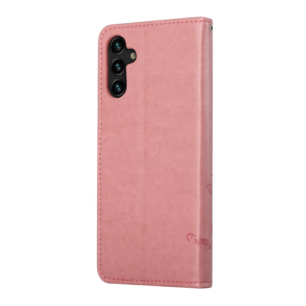 Samsung Galaxy A04s Leather Cover Imprinted Butterflies Pink