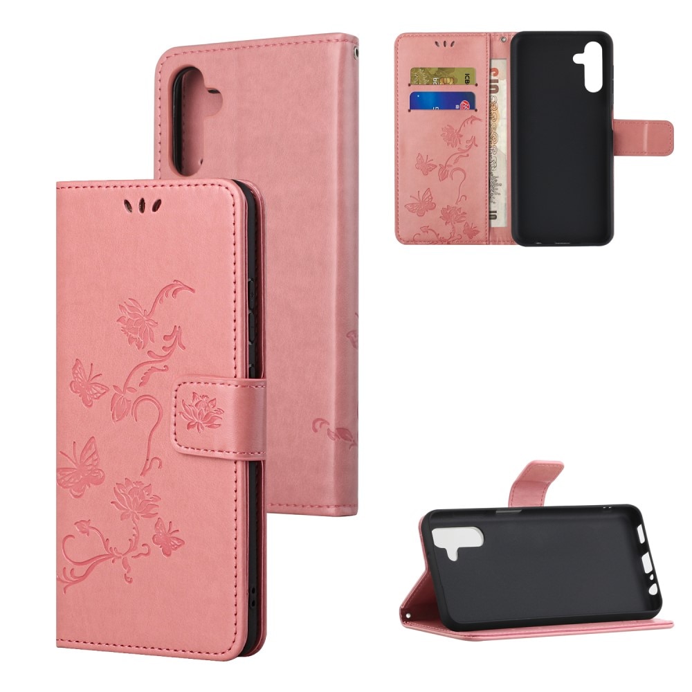 Samsung Galaxy A04s Leather Cover Imprinted Butterflies Pink