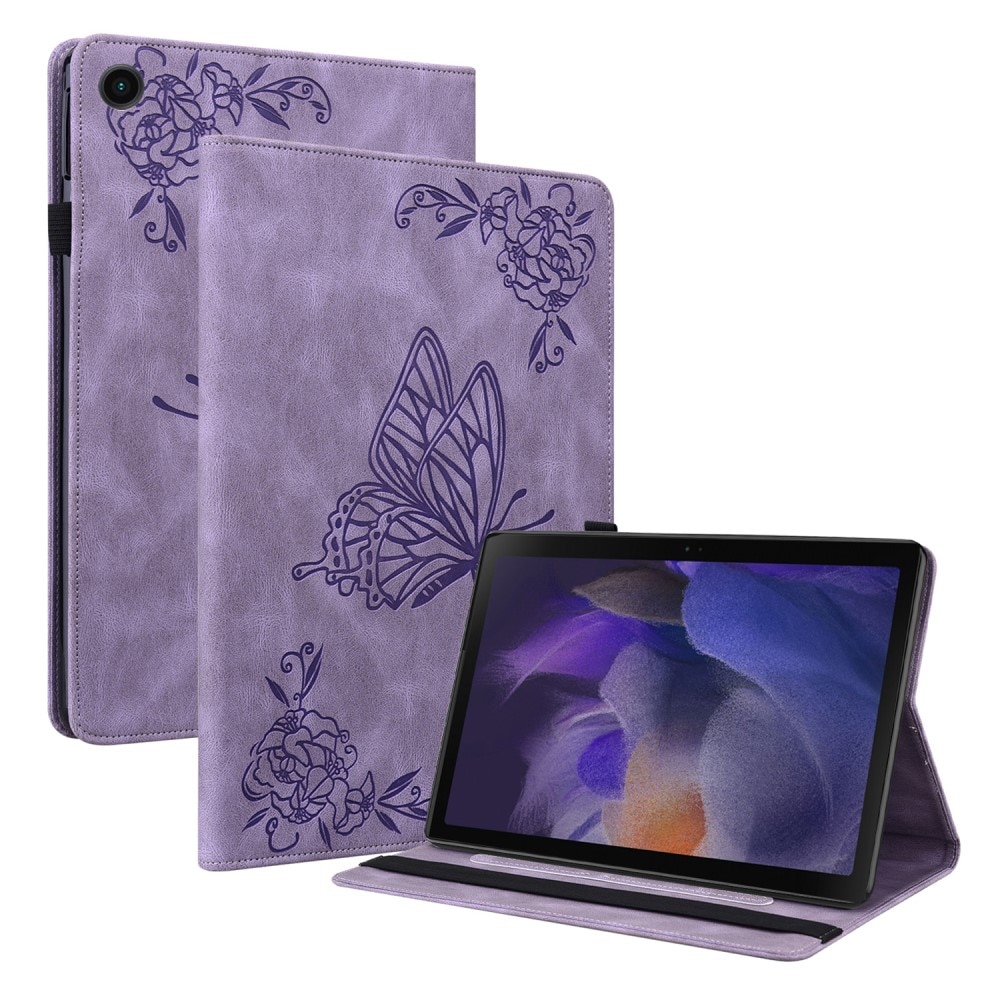 Samsung Galaxy Tab A8 10.5 Leather Cover Butterflies Purple