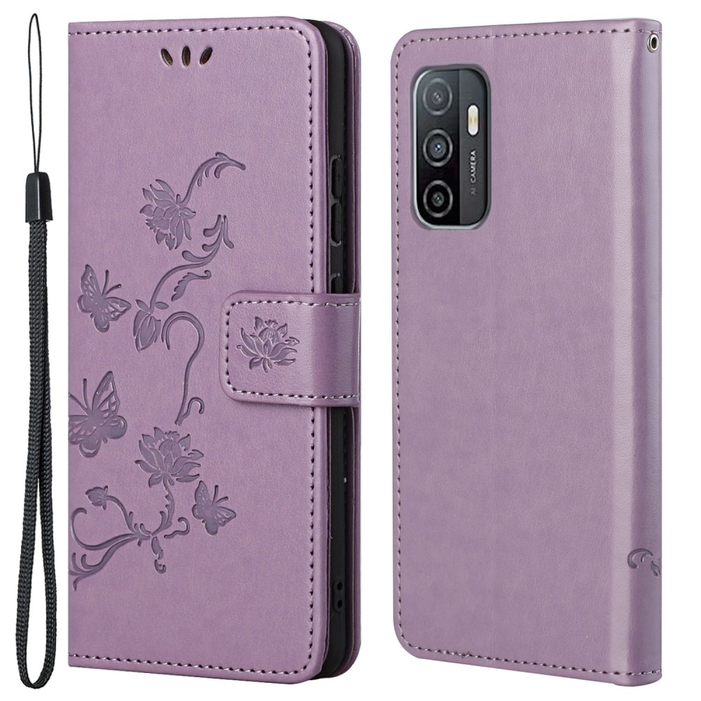 Samsung Galaxy A53 Leather Cover Imprinted Butterflies Purple