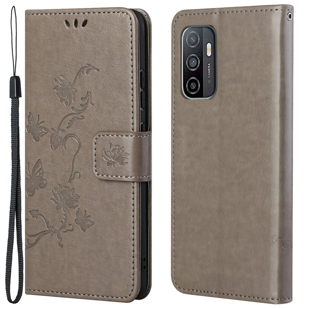 Samsung Galaxy A53 Leather Cover Imprinted Butterflies Grey